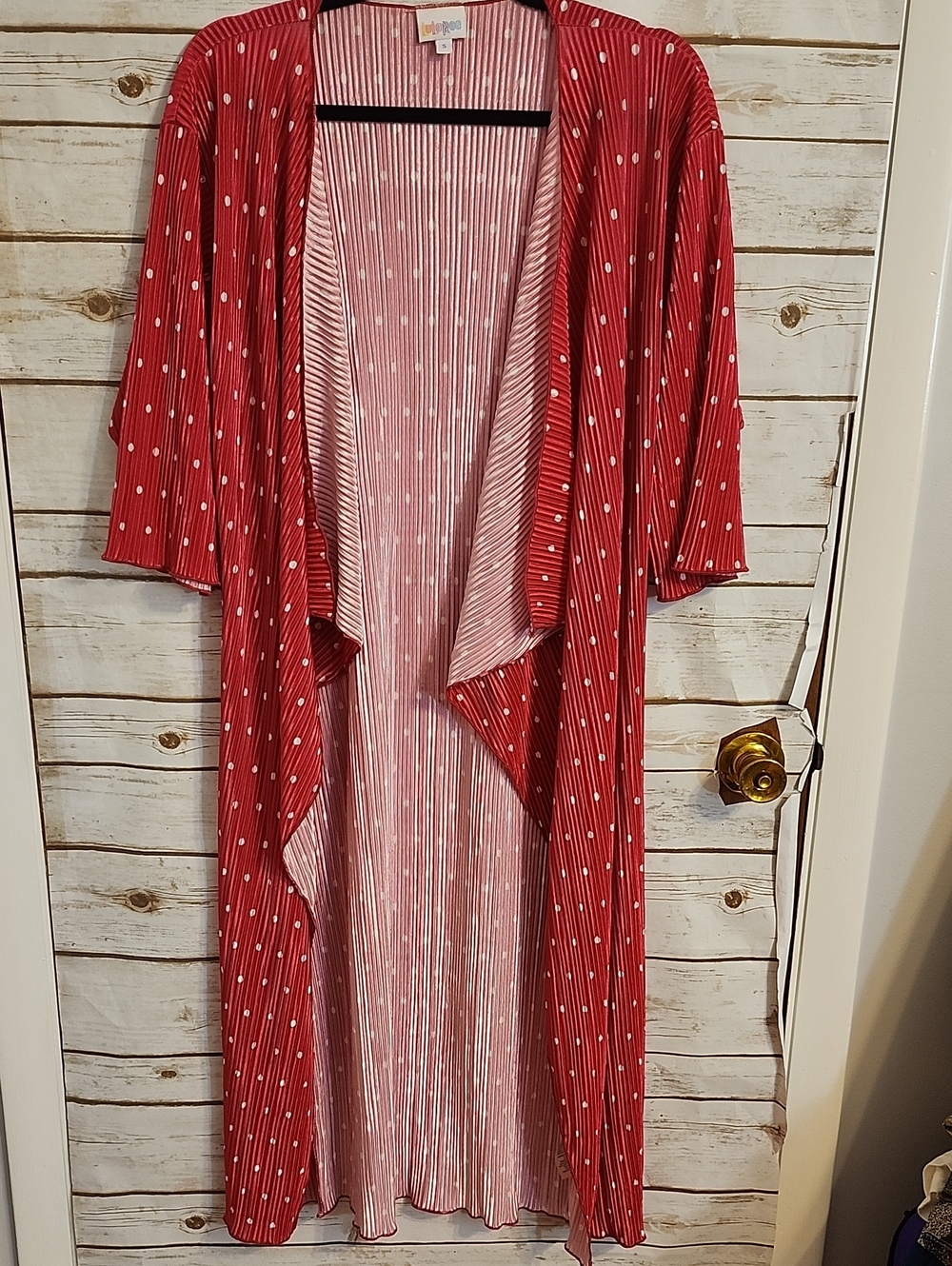 LuLaRoe Pink and White Polka Dot Cardigan Silky Ribbed Size Small